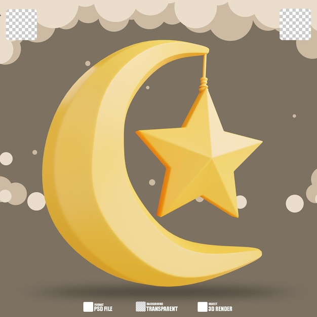 3D Illustration moon and star