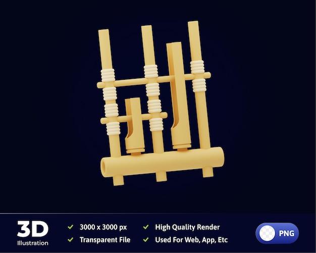 3d Illustration Music tool Angklung