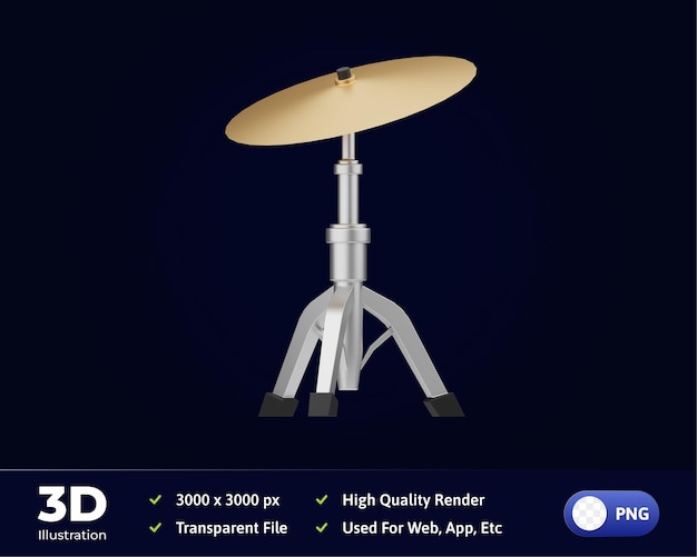 3d Illustration Music tool cymbal