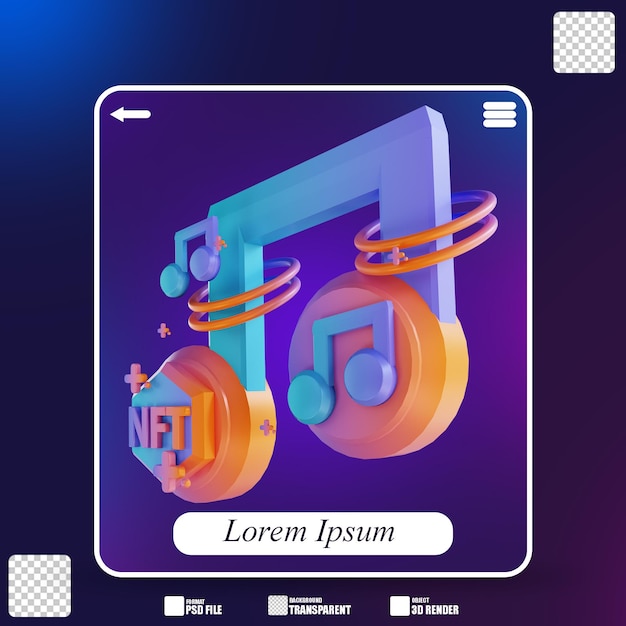 PSD 3d illustration nft music 3