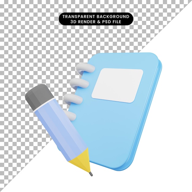 3d illustration of note icon notebook and pencil 3d render