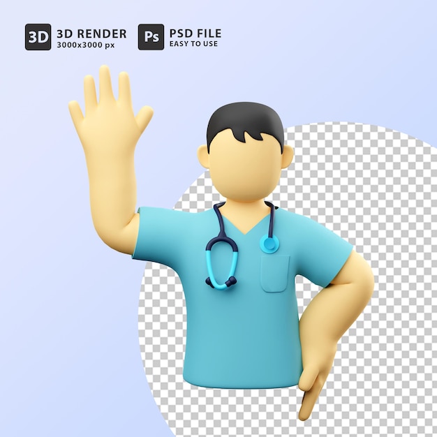 3D illustration nurse raise his hand