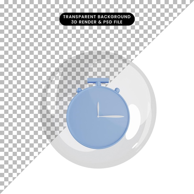 3d illustration of object clock inside bubbles