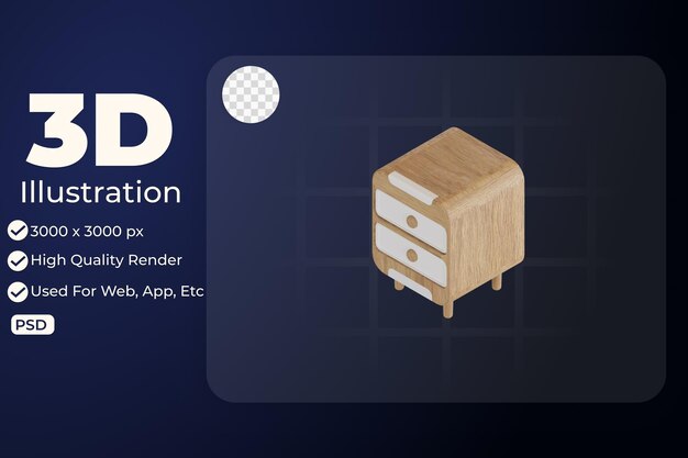 PSD 3d illustration object icon wooden desk cupboard