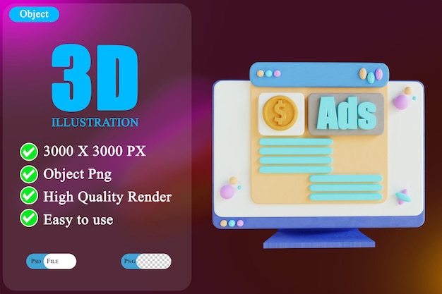 3D illustration online ads