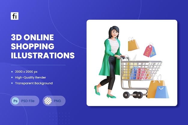 PSD 3d illustration online business shopping cart