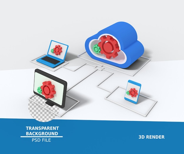 3d illustration of online cloud storage setting