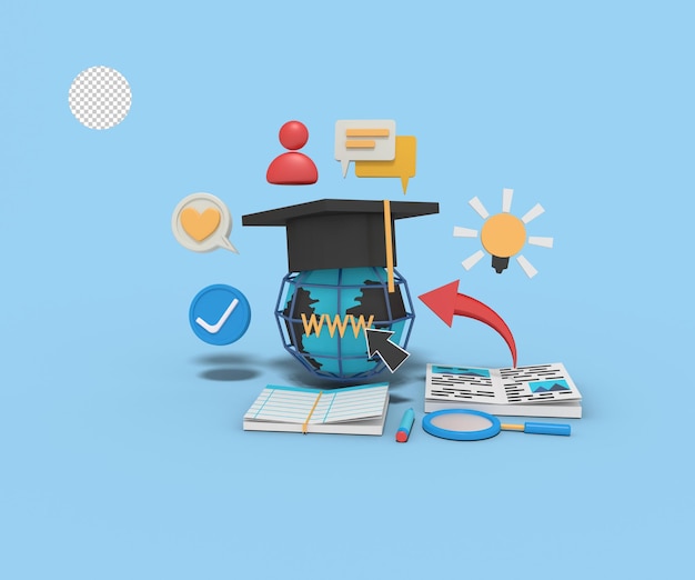 3d Illustration of Online Learning Course App