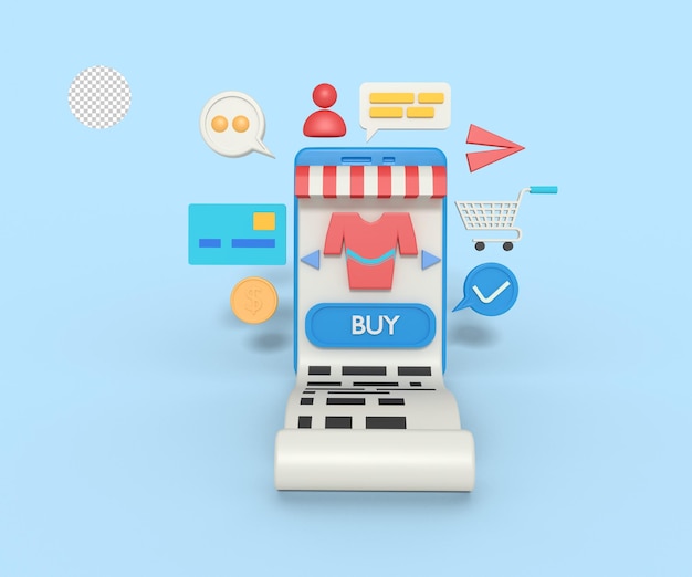 3d Illustration of online shop app on mobile