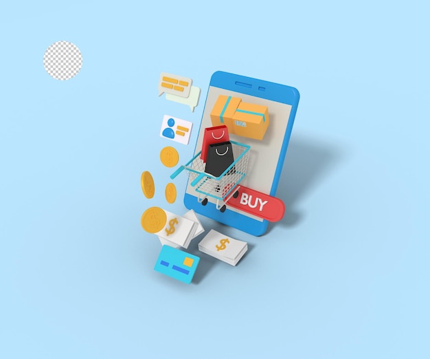 3d illustration of online shop app on phone