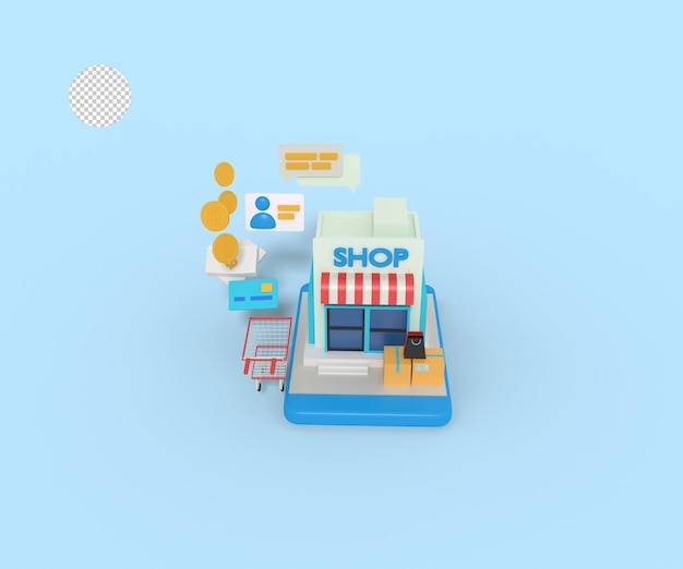 3d illustration of online shop building