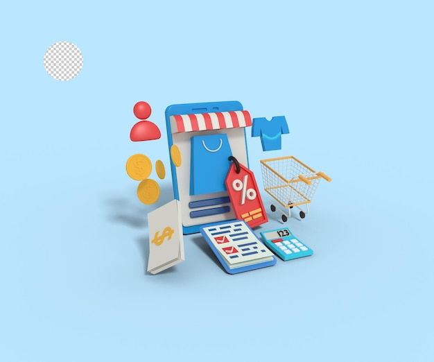 3d Illustration of online shop discount and budget