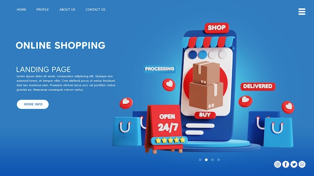 3d illustration of online shopping for landing page