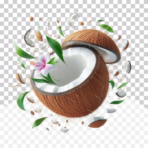 PSD 3d illustration of an opened coconut to half isolated on a transparent background