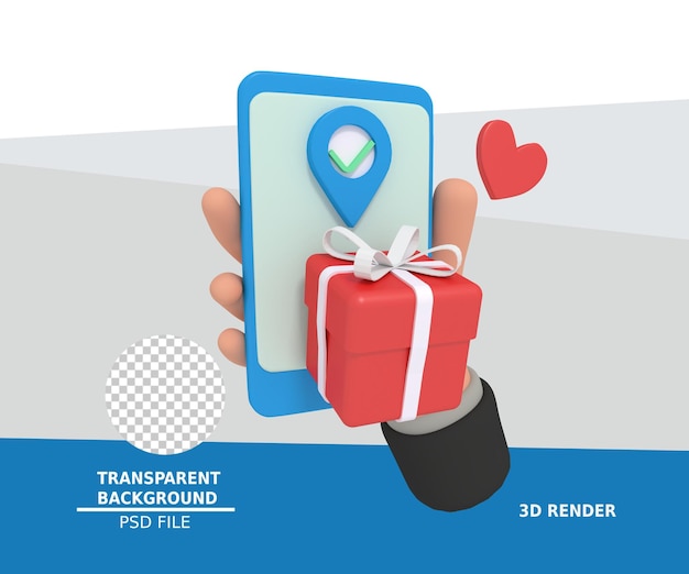 3d illustration of ordering a gift box on a smartphone