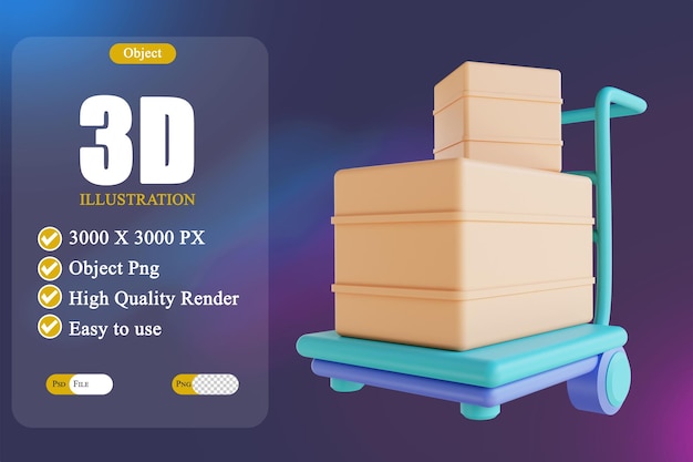 3D illustration packing box logistics trolley 2