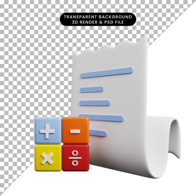 3d illustration of payment concept icon paper list with calculation icon