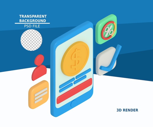 3d illustration of payment with digital money on the phone