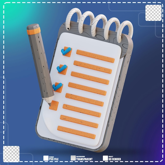 3D illustration of pencil and schedule to do list 2