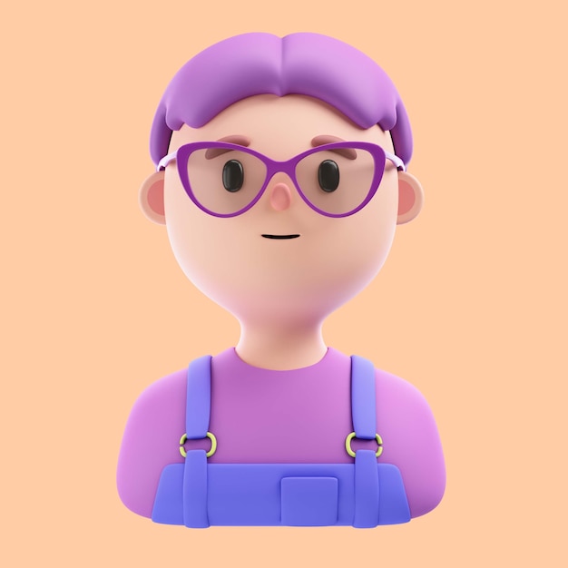 3d illustration of person with purple hair and glasses