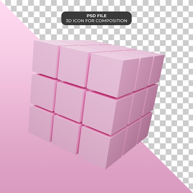 3d illustration of pink rubik cube icon