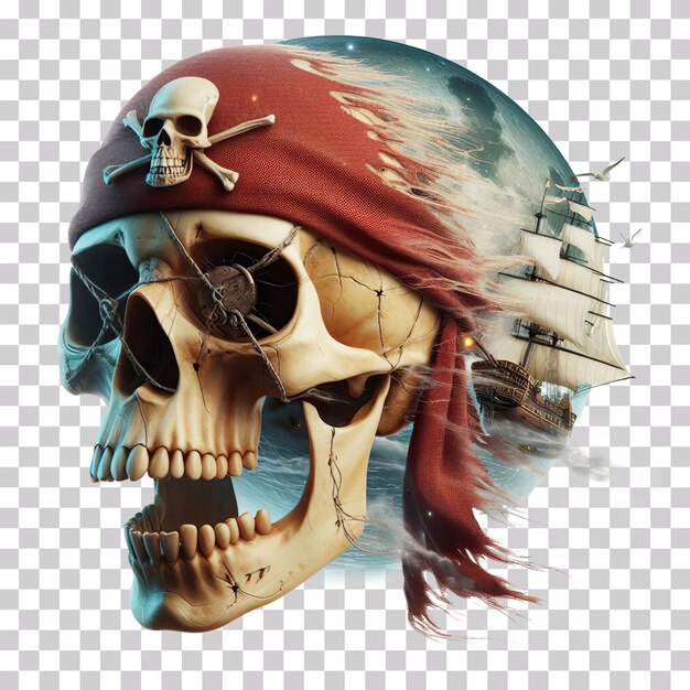 PSD 3d illustration of a pirate skull with pirate hat isolated on a transparent background