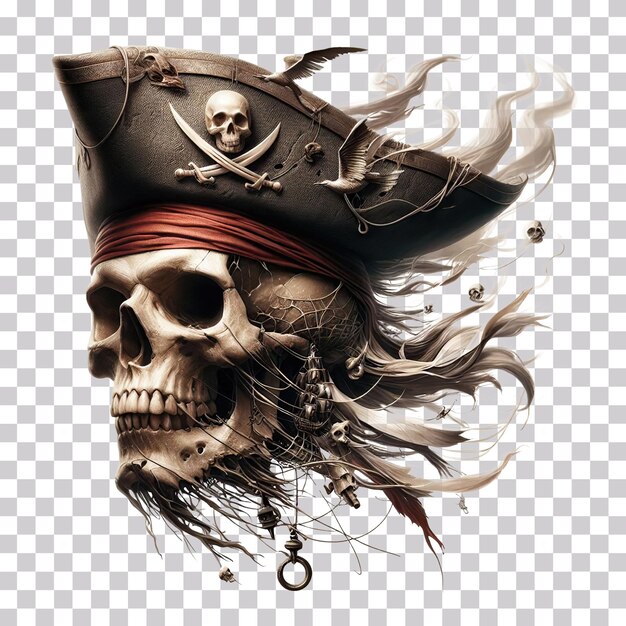 PSD 3d illustration of a pirate skull with pirate hat isolated on a transparent background