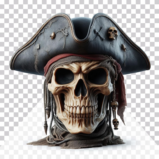 3d illustration of a pirate skull with pirate hat isolated on a transparent background