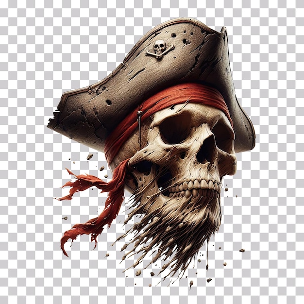 3d illustration of a pirate skull with pirate hat isolated on a transparent background