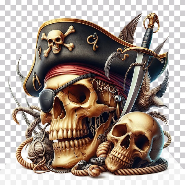 PSD 3d illustration of a pirate skull with pirate hat isolated on a transparent background