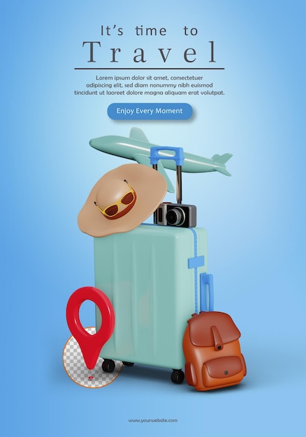 3d illustration poster for booking airline tickets onlinerendering Premium Psd