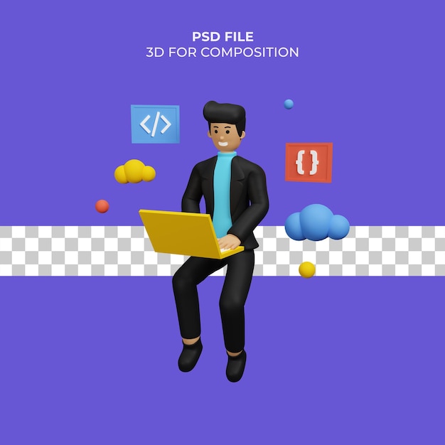 PSD 3d illustration of programmer working premium psd