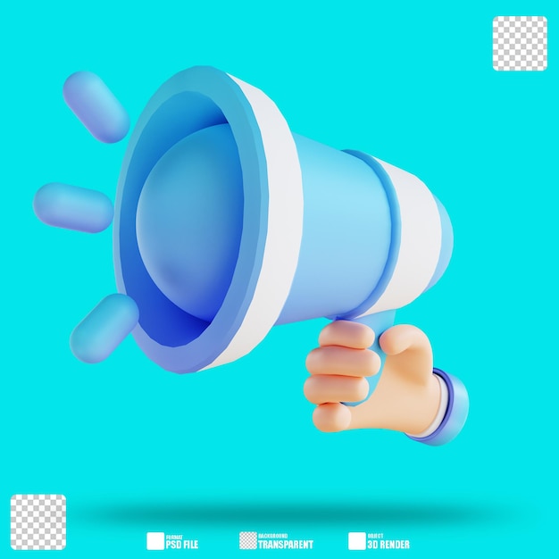 3D illustration promotion hand and megaphone 3