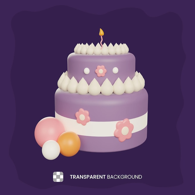 PSD 3d illustration of purple birthday cake