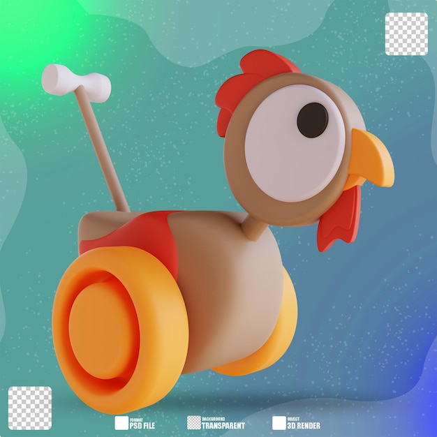 3D illustration push chicken toy 3