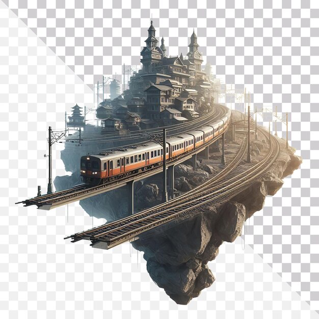 PSD 3d illustration of a railway model isolated on a transparent background