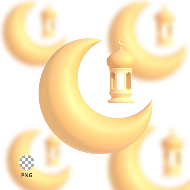 3d illustration of ramadan moon and lantern