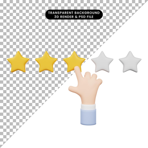 3d illustration of rating feedback hand touch star icon 3d render