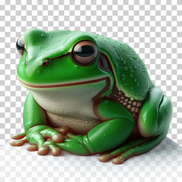 3d illustration of a realistic big green frog sits on a transparent background