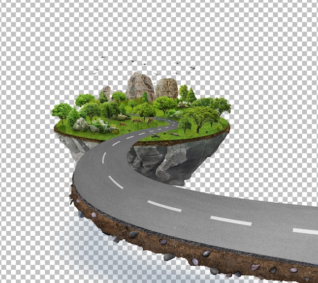 3d illustration of road with beautiful landscape isolated travel and vacation road isolated png