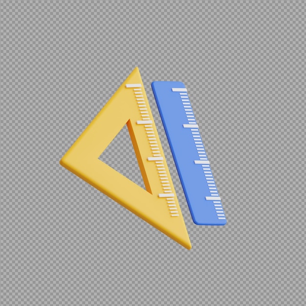 3D illustration of ruler stationery in transparent background