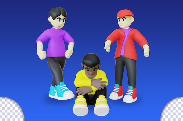 3d illustration of sad black guy getting bully