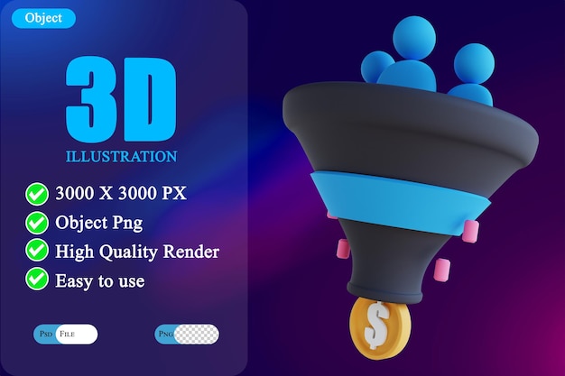 3D illustration sales funnel 2