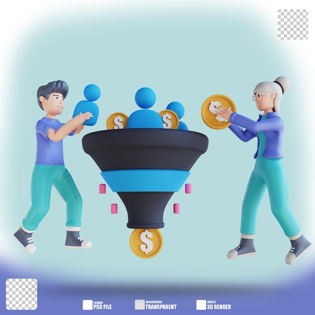 3D illustration sales funnel