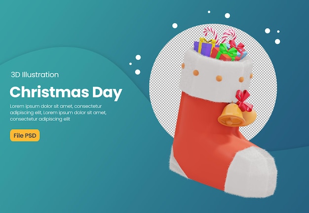 3d illustration of santa claus shoes product for christmas day theme