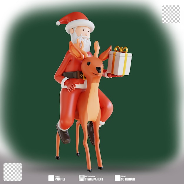 3d illustration santa riding a deer and gift box 2