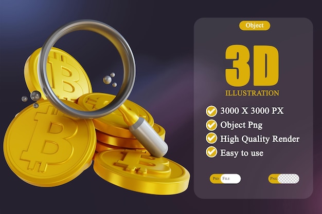 3D illustration search bitcoin 3