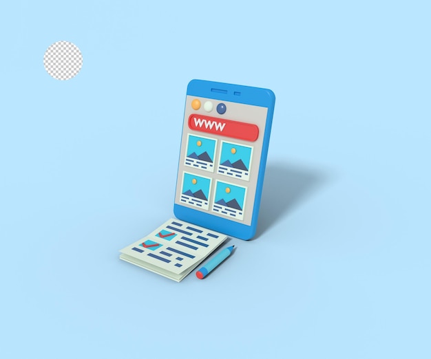 3d illustration of search engine on phone