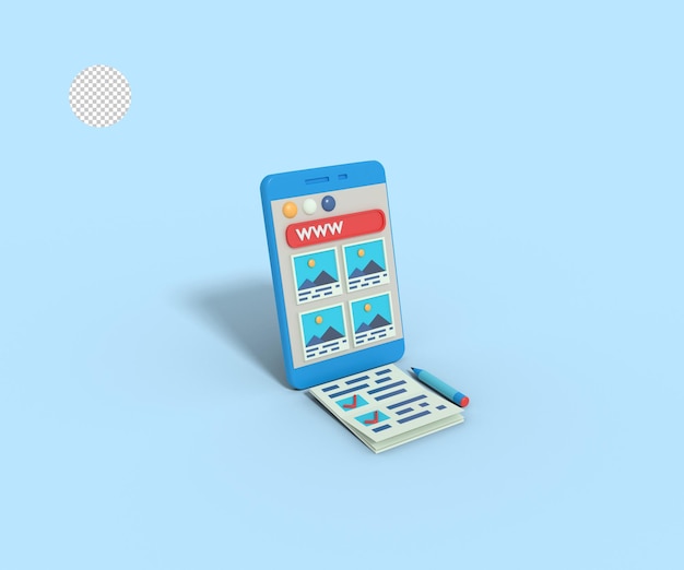 3d illustration of search engine on phone