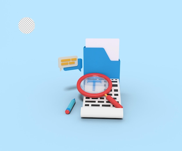 3d illustration of Searching document in box folder